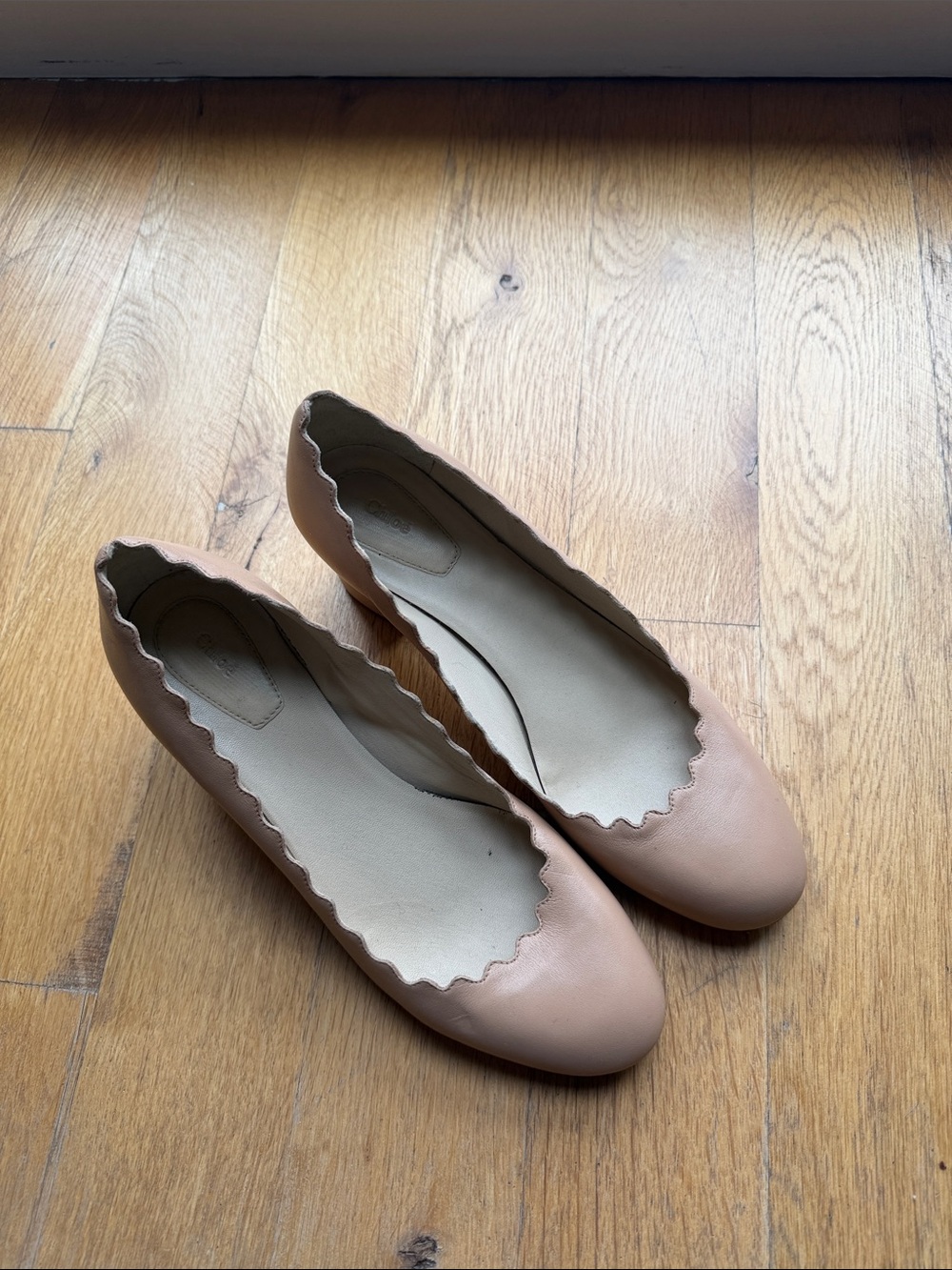 Chloe Scalloped Ballet Pumps in Nude Pink